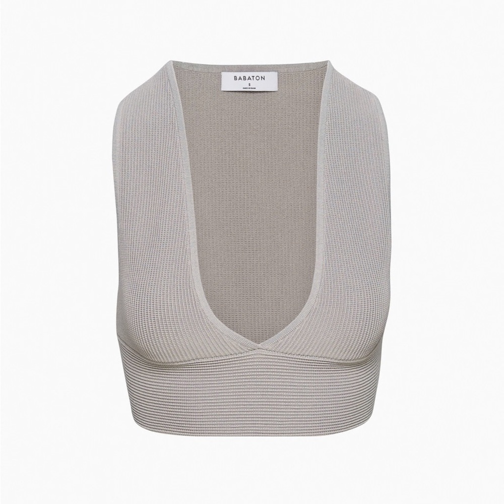 Babaton Light Gray V-Neck Crop Top